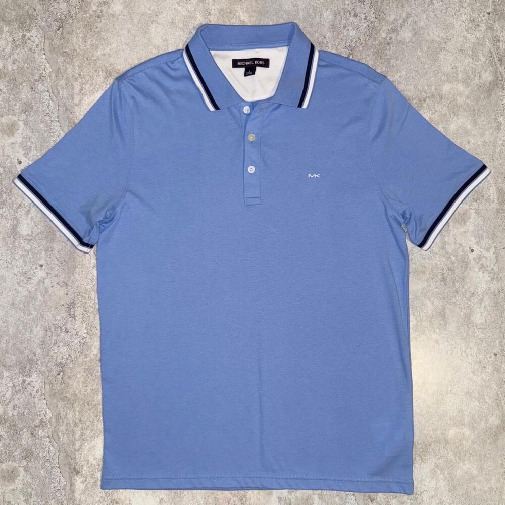 Michael Kors Short Sleeve Polo Shirt in Light Blue/Navy